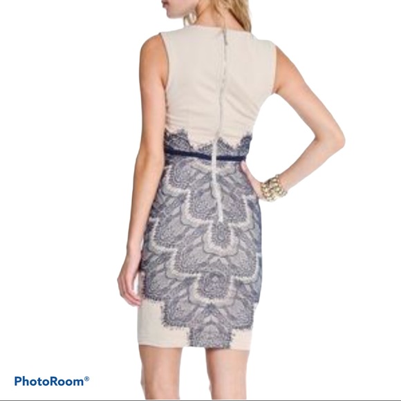 London Dress Company Crystal Nude Navy Lace Dress - Picture 2 of 9